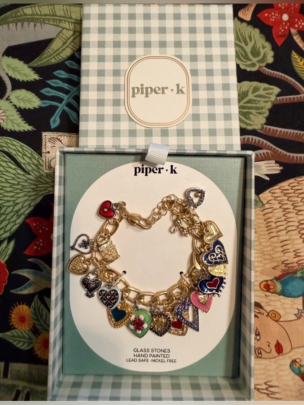 Piper K Gold Heart Charm Bracelet with Multicolor Enamel Hearts NEW